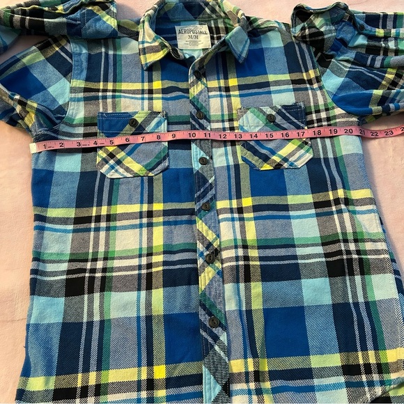 Aeropostale blue plaid long sleeve button down flannel shirt size M hipster - Picture 6 of 7